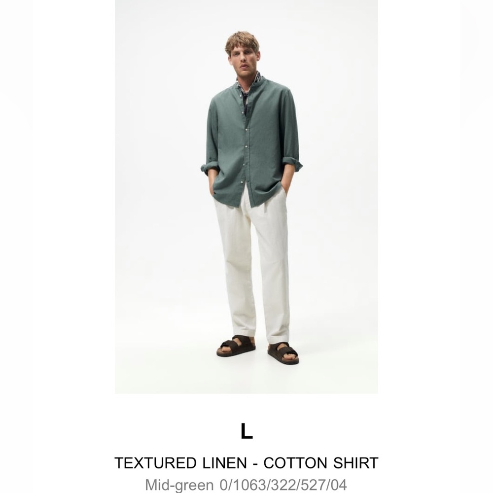Zara Textured Linen Cotton Shirt, L
